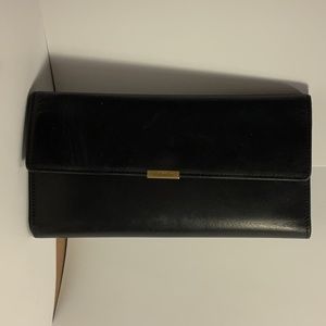 COACH Black Genuine Leather Trifold Wallet with Check Book Cover